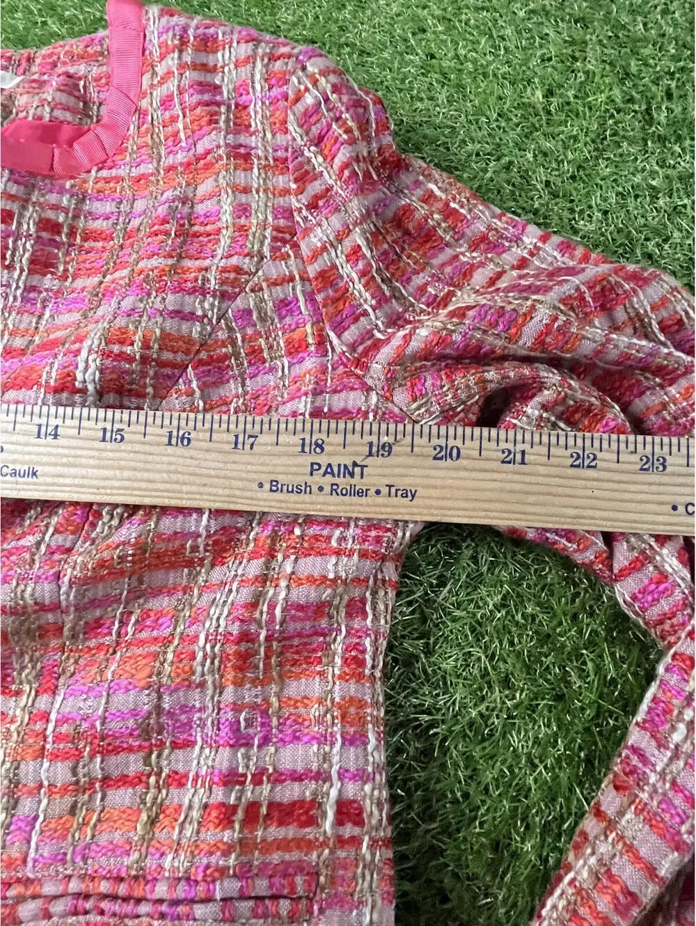Pink and Orange Plaid Tweed Jacket‎ Chicos Medium Size 1